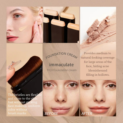 TVLV Eraser Foundation Stick with Brush – 20g Brightening Liquid Foundation & Long-Lasting Concealer