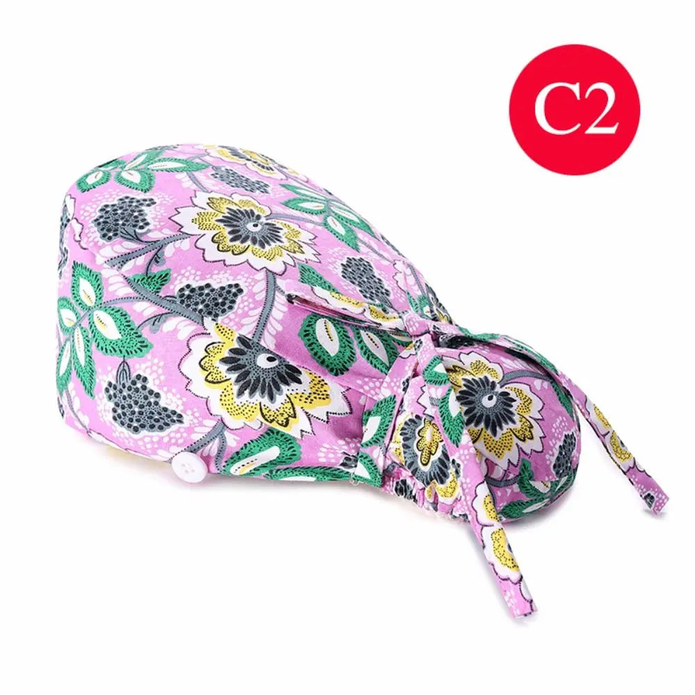 Adjustable Surgical Scrub Cap with Buttons – Ponytail Bouffant Nursing Turban Hat for Women & Men