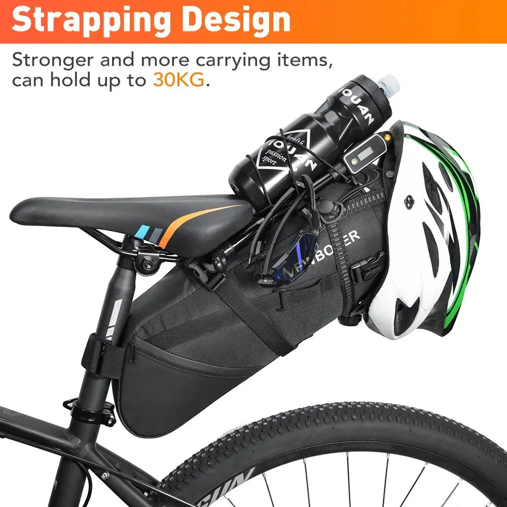 NEWBOLER Waterproof Bike Saddle Bag – 10L Large Capacity Foldable Rear Tail Bag for MTB, Road & Bikepacking