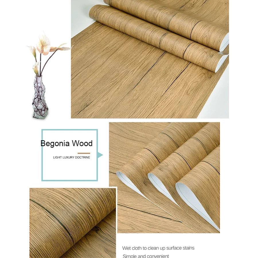 WZF Waterproof Wood Grain Wallpaper Roll - Self Adhesive Vinyl Film for Furniture, Cabinets & DIY Home Decor