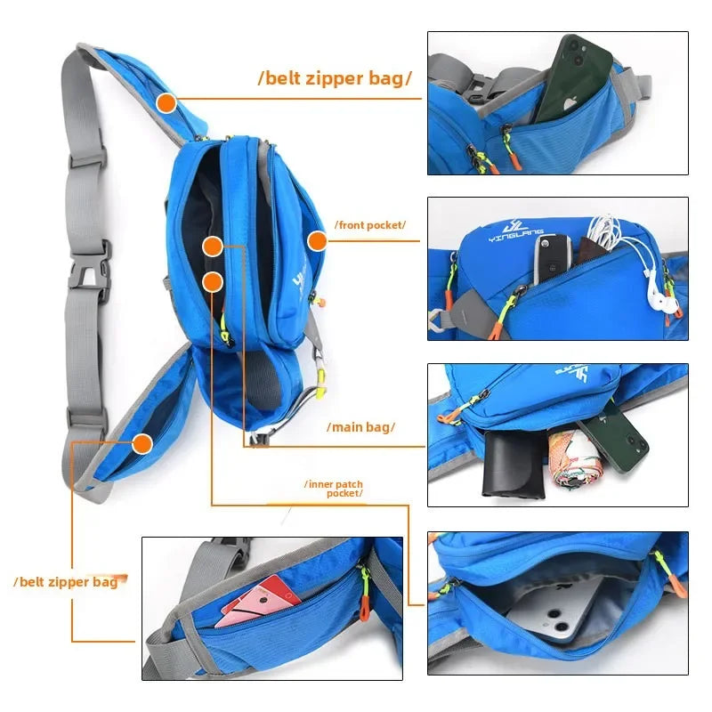 Nylon Waist Pack for Hiking & Running – Adjustable Lightweight Belt Bag with Water Bottle Holder for Outdoor Sports