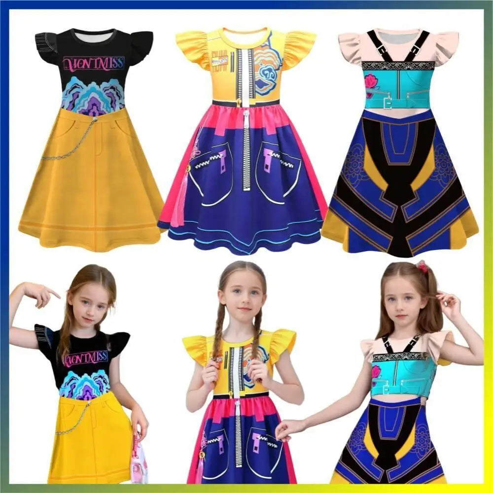 Halloween Zoey, Mira, Rumi Cosplay Costume – Colorful Demon Hunters Flying Sleeve Dress for Girls, Movie K-Pop Idol Role-Play