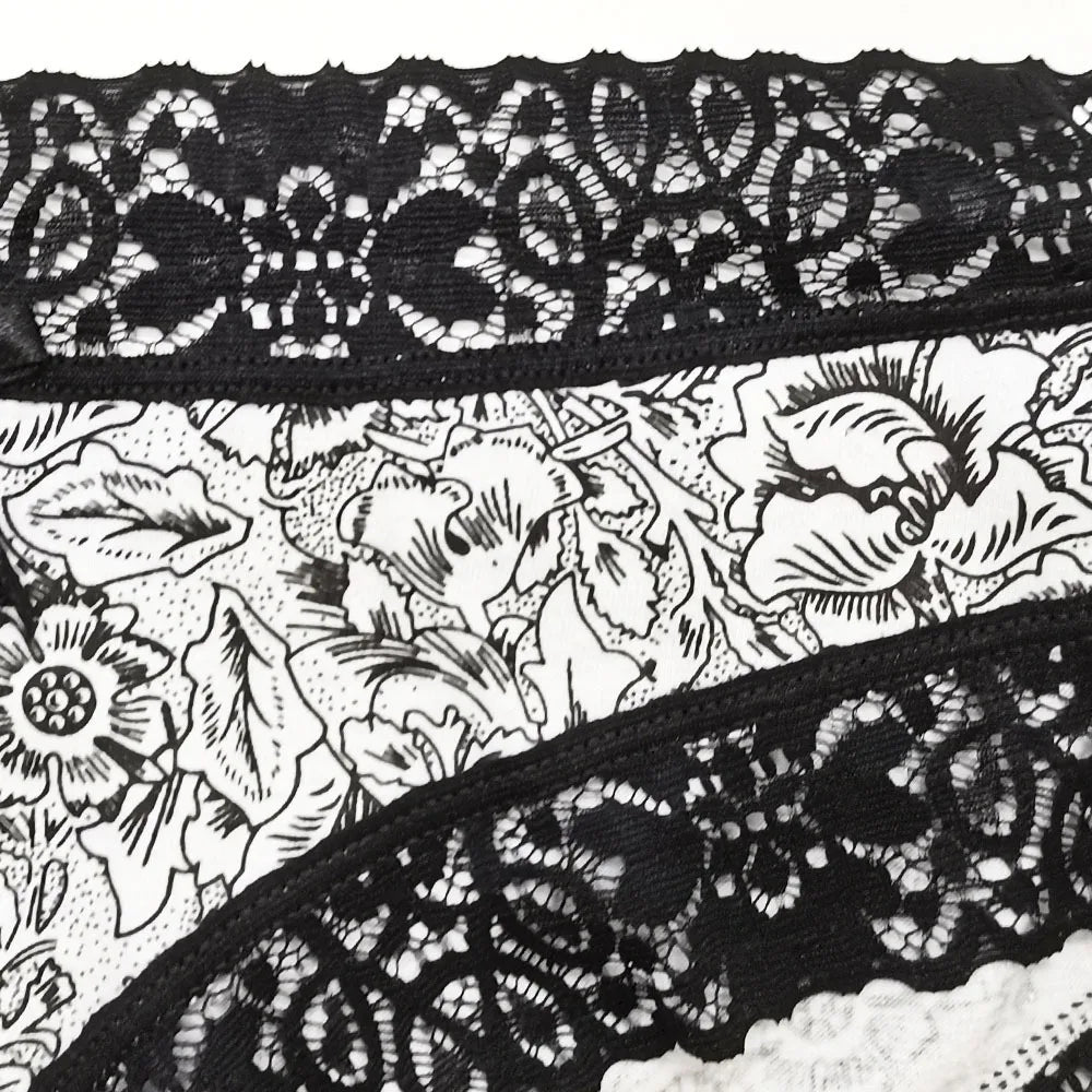 Sexy Lace Women's Cotton Panties, Bow Briefs Bikini Underwear, 5-Piece Set for Ladies & Girls