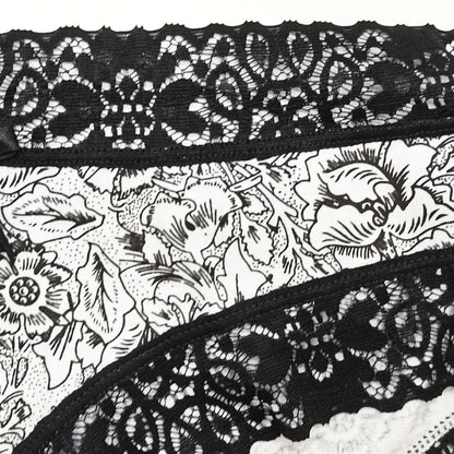 Sexy Lace Women's Cotton Panties, Bow Briefs Bikini Underwear, 5-Piece Set for Ladies & Girls