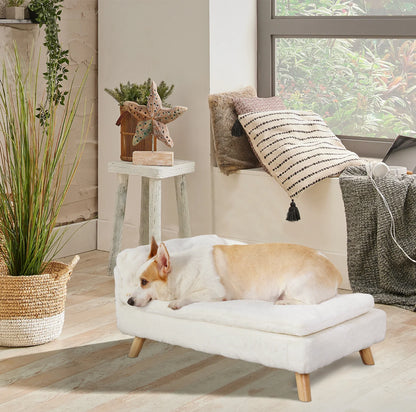 Elevated Pet Bed — Nordic Style Stool Bed with Cozy Waterproof Pad & Wooden Legs for Small Dogs & Kittens