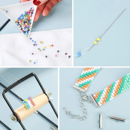 Easy-to-Use Beading Loom DIY Tool | Weaving with Elastic Band Charm | Czech Glass Beads Needle Included | Bracelet & Necklace Jewelry Making Kit