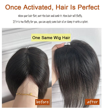 Dazzeal Human Hair Topper – 100% Real Straight Hair, Lace Base, Clip-In with Bangs, 10x12cm, 360° Coverage