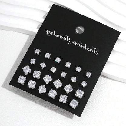 12 Pairs Luxurious Zirconia Earrings Set – Shiny Elegant Simple Stud Jewelry Gift for Parties, Couples & Daily Wear