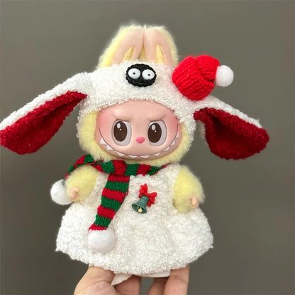 15–17cm Labubu Doll Clothes – Christmas Hat, Scarf & Elk Snowman Plush Outfit Set, New Year Gift