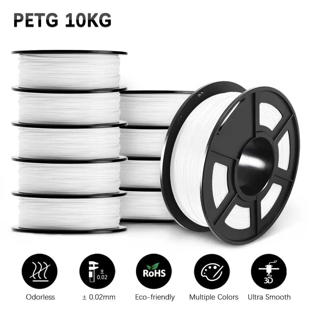 SUNLU 10KG 3D Printer Filament Set – 1.75mm PLA, PETG, PLA+ & Clear, 10 Rolls x 1KG Neatly Wound for 3D Printers & 3D Pens