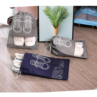 5Pcs Shoe Storage Bag Set – Waterproof Non-Woven Fabric Travel Shoe Organizer with Strap, Large Capacity & Moisture-Proof Design