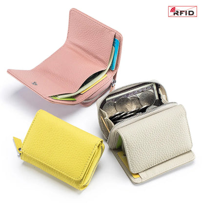 Genuine Leather Women’s Wallet — Small Zipper Coin Purse, Short Cowhide RFID Card & Money Holder, Perfect Gift for Women