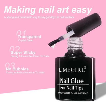 Limegirl Nail Tips Glue Gel 7.5ml - UV Gel for False Nails, Manicure & Hybrid Gellac Multi-Function Strong Gel Polish