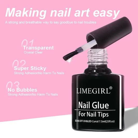 Limegirl Nail Tips Glue Gel 7.5ml - UV Gel for False Nails, Manicure & Hybrid Gellac Multi-Function Strong Gel Polish