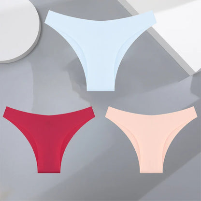 3Pcs Ultra-Thin Seamless Silk Women’s Panties – Sexy Low-Waist Stretch Bikini Briefs, XS-XXL
