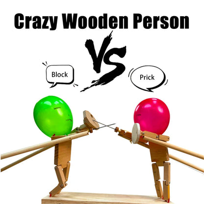Fast-Paced Balloon Bamboo Man Battle Game - Two-Player Wooden Bots Battle Game with 100/20 Balloons - Exciting Gift Toy