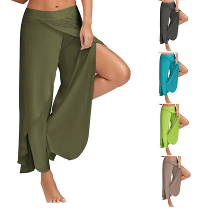 Women’s Plus Size Wide Leg Yoga Pants – Loose Fit Split Hem Dance & Fitness Trousers Elastic Waist Casual Summer Workout Wear