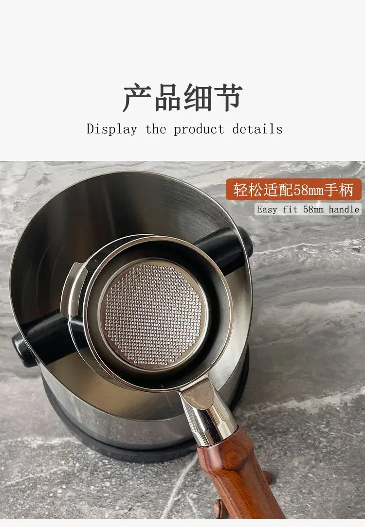 Stainless Steel Coffee Knock Box – Non-Slip Espresso Ground Bin with Rubber Ring and Beveled Design