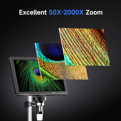 RIEVBCAU 10.1'' HDMI Digital Microscope – 2000X 20MP Coin & Soldering Microscope with 10 LEDs for PCB & Electronics Repair