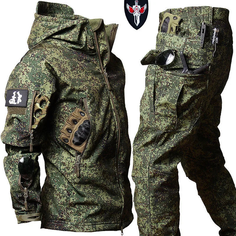 Shark Skin Soft Shell Tactical Suit – Windproof Breathable Plush Outdoor Training Jacket & Pants Set