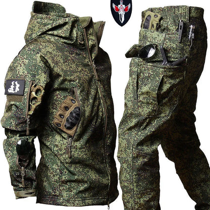 Shark Skin Soft Shell Tactical Suit – Windproof Breathable Plush Outdoor Training Jacket & Pants Set