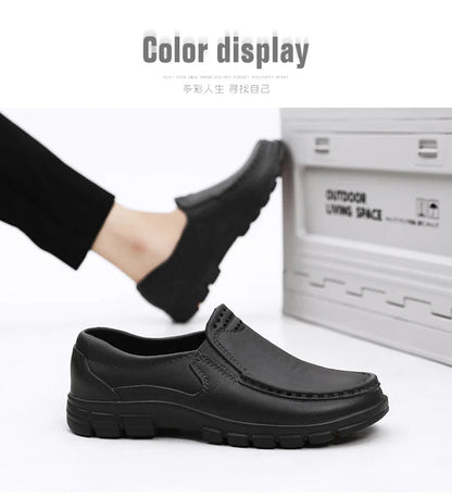 Chef Shoes for Men – Anti-Slip, Oil-Resistant Leather Work Shoes, Plus Size Business Casual with Soft Sole & Comfort