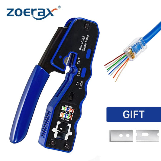 ZoeRax Pass-Through RJ45 Crimping Tool — All-in-One Crimper & Cutter for Cat6a/Cat6/Cat5 8P8C Ethernet