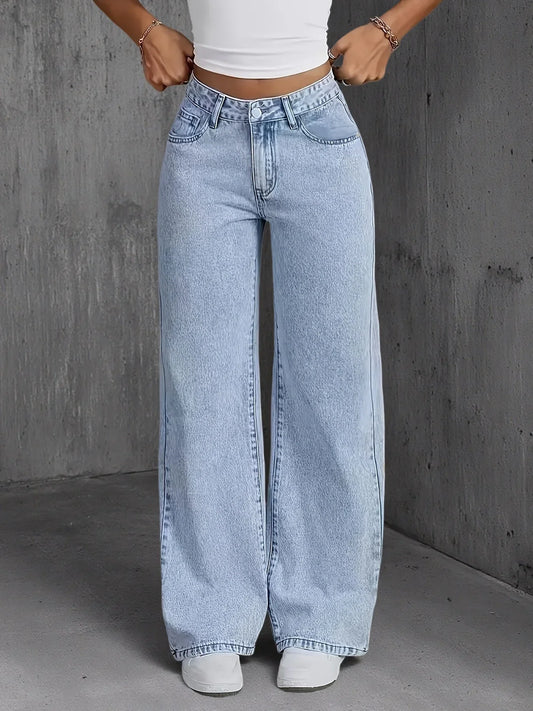 Women’s Y2K Wide Leg Jeans – Light Blue Loose-Fit Stretch Denim Pants, Casual Fashion for All Seasons