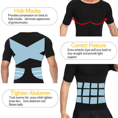 Men’s Weight Loss Body Shaper T-Shirt – Slimming Compression Gynecomastia Undershirt Waist Trainer Muscle Tank Top