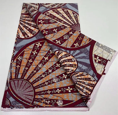 African Golden Glitter Wax Fabric - 6 Yards Ankara Batik Pagne Material for Sewing & Fashion Designs
