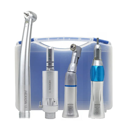 4Pcs LED Dental Handpiece Kit - High & Low Speed with Lights, E-generator, 3 Water Spray, 2/4 Holes Push Button