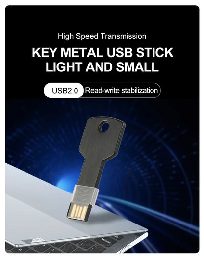 64GB Metal Key-Shaped USB Flash Drive – High-Speed U Disk, Real Capacity Storage (Black/Silver)
