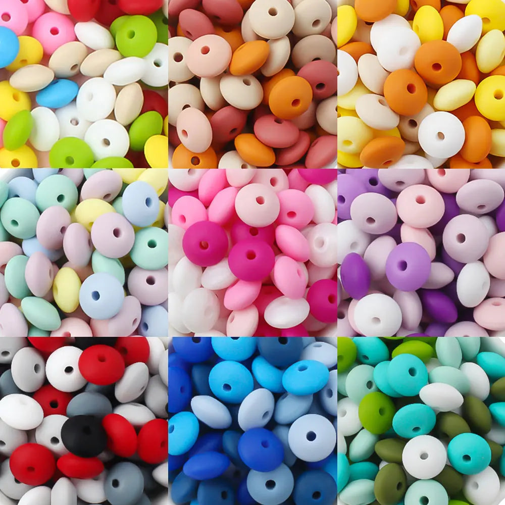 100/50/20Pcs Silicone Lentil Beads - 12mm BPA Free Loose Spacer Beads for DIY Jewelry Making Bracelets Necklaces Keychains