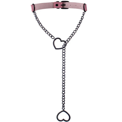 Heart Slip Chain Necklace – Black Leather Gothic Choker for Women, Punk & Goth Jewelry