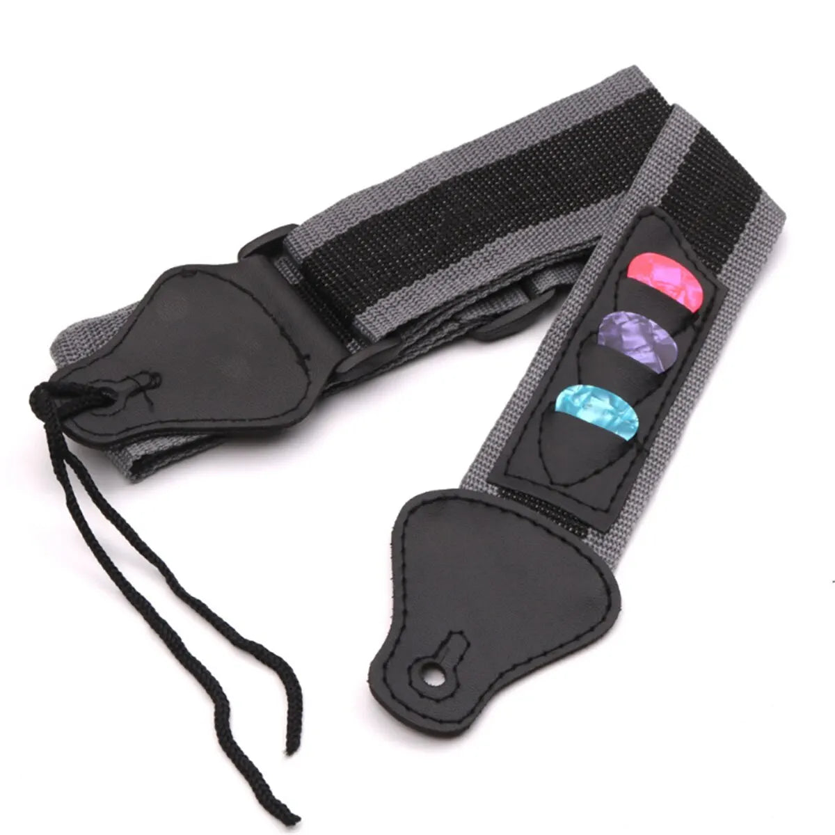 Adjustable Electric Guitar Strap – PU Leather Ends with 3 Guitar Pick Holders, for Acoustic Guitar & Bass Accessories
