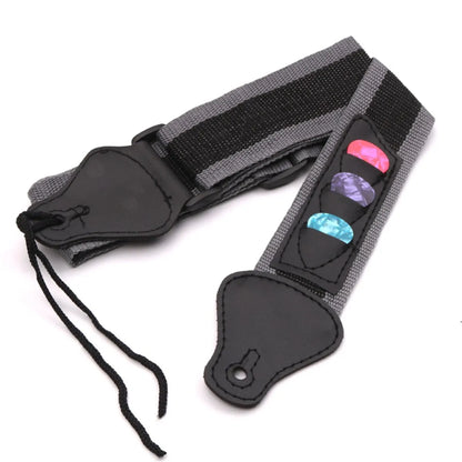 Adjustable Electric Guitar Strap – PU Leather Ends with 3 Guitar Pick Holders, for Acoustic Guitar & Bass Accessories