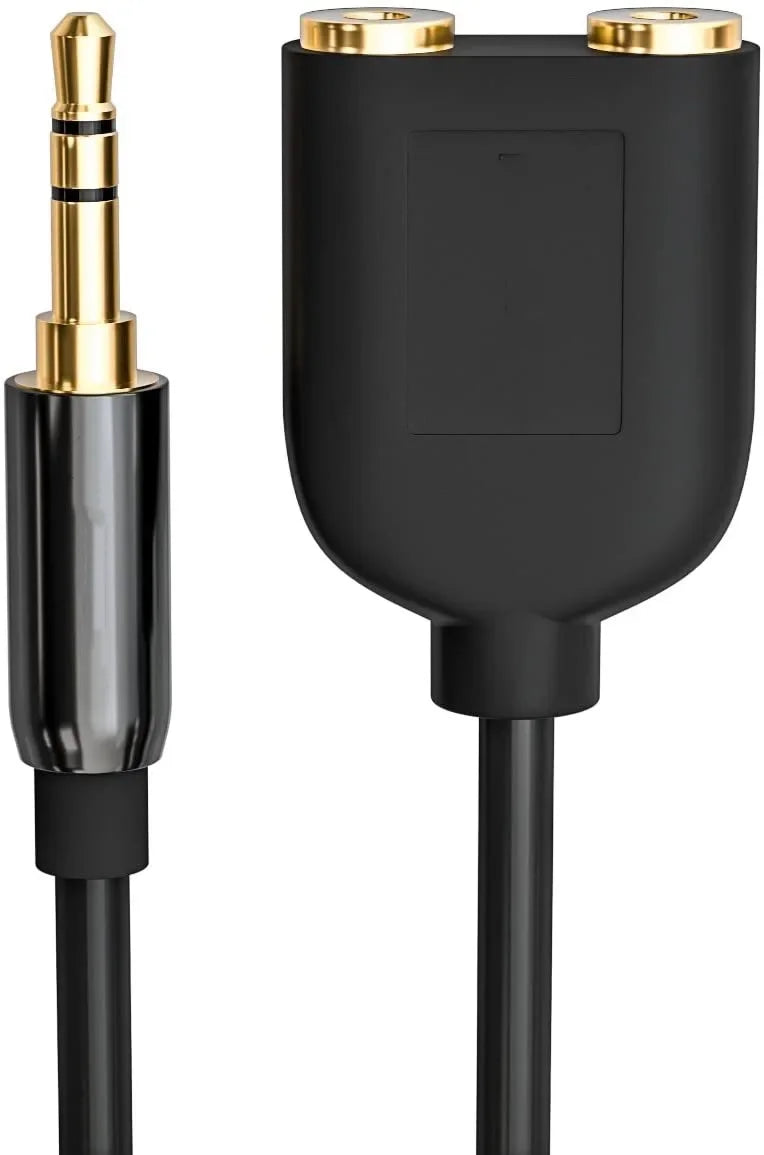 3.5mm Stereo Audio Y Splitter Cable – Hi-Fi Sound Extension Converter, 1 Male to 2 Female Headphone Jack Adapter