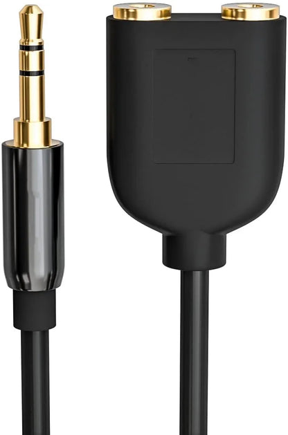 3.5mm Stereo Audio Y Splitter Cable – Hi-Fi Sound Extension Converter, 1 Male to 2 Female Headphone Jack Adapter