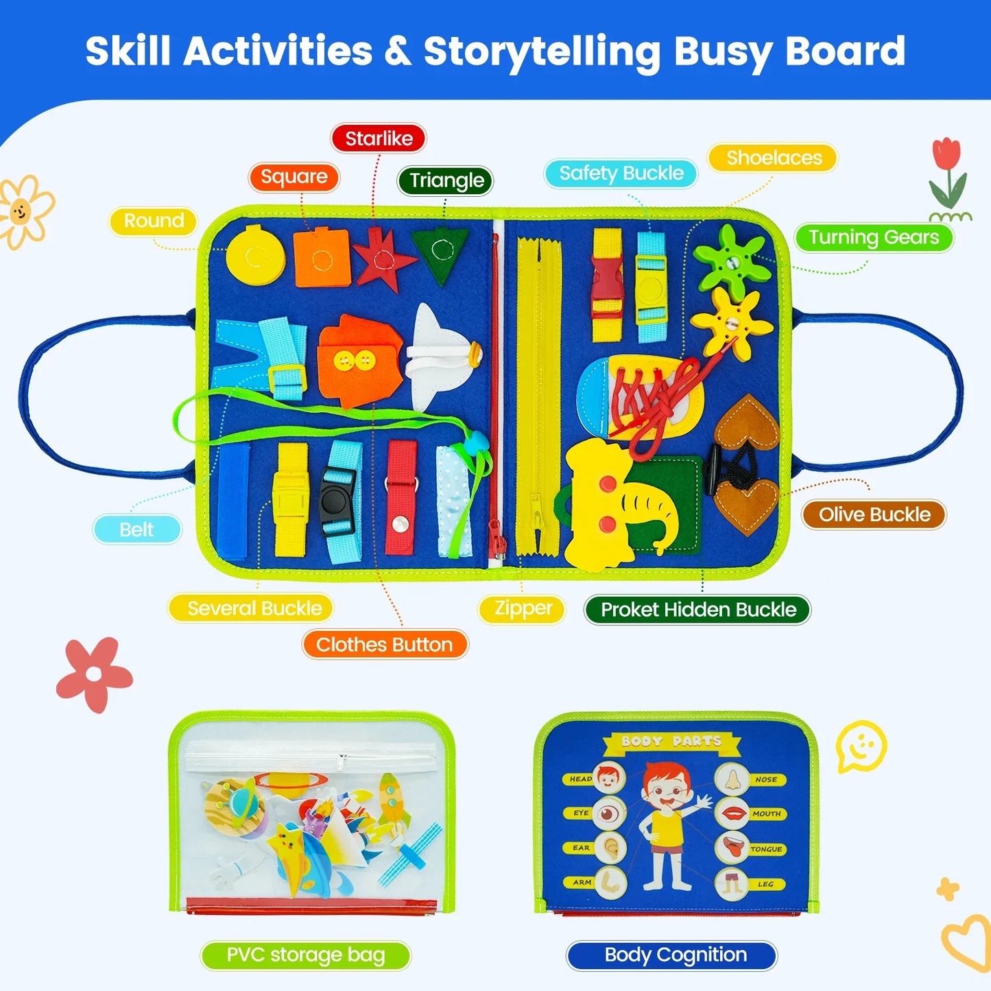 Montessori Busy Board for Toddlers – Sensory Busy Book for Early Education & Fine Motor Skills Learning Toys