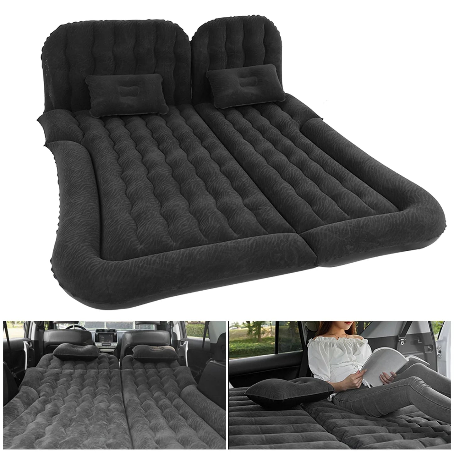 2-in-1 Car Inflatable Bed – PVC Flocking Travel Mattress & Soft Cushion for Car & SUV