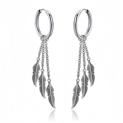 Long Hanging Cross & Leaf Hoop Earrings – Vintage Stainless Steel Hip Hop Unisex Jewelry Accessories