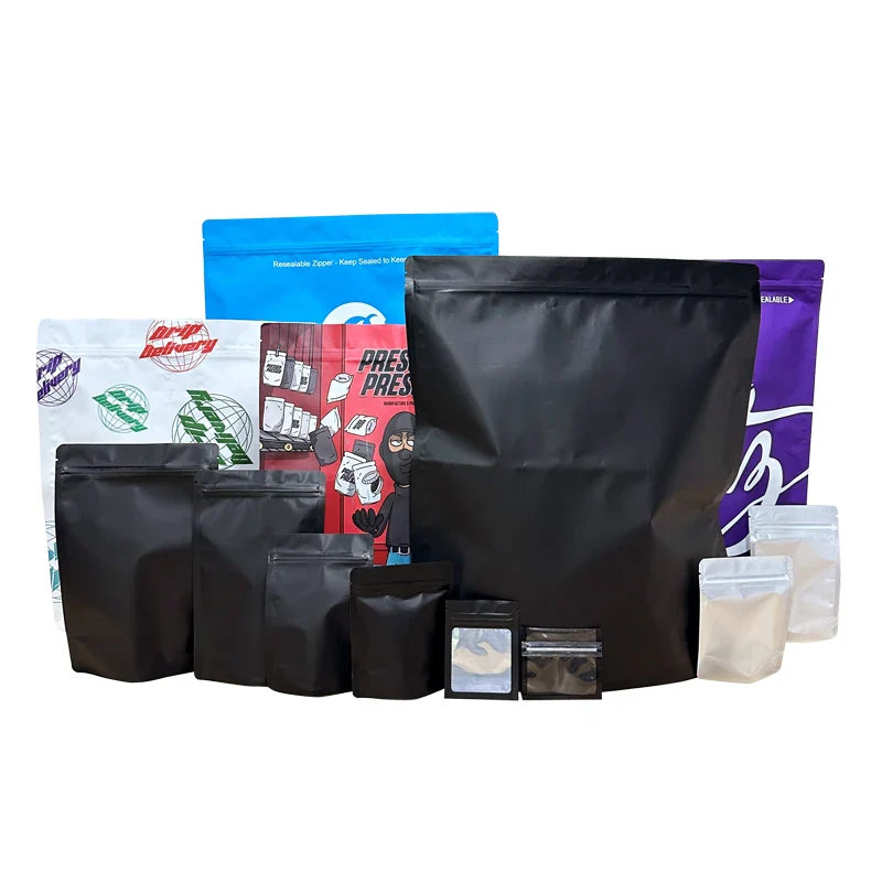 20–100PCS Black Matte Zipper Bags — Smell-Proof Mylar Pouches with One-Side Clear Window