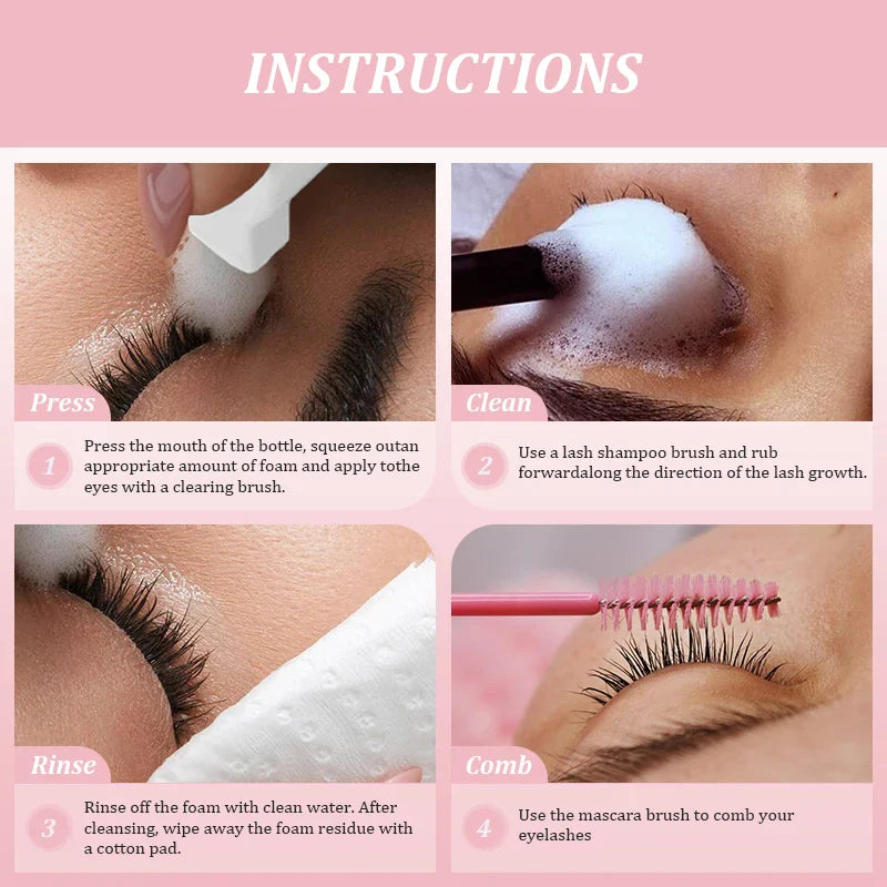 NATUHANA 60ml Gentle Lash Cleansing Mousse - Eyelash Shampoo for Extensions, Grafting, Makeup Removal & Glue Cleanser