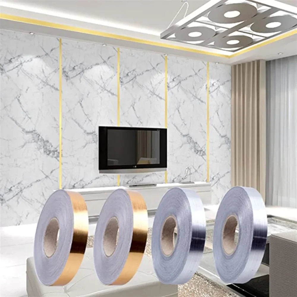 New 50M Gold Black Self-Adhesive Tile Stickers - Waterproof Wall Gap Sealing Strip - Tile Beauty Seam Sticker for Home Decor
