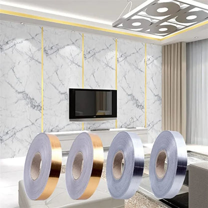 New 50M Gold Black Self-Adhesive Tile Stickers - Waterproof Wall Gap Sealing Strip - Tile Beauty Seam Sticker for Home Decor