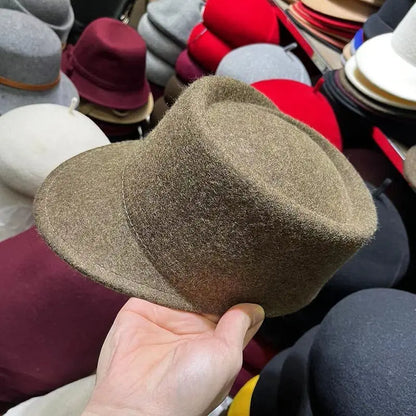 Winter Fedora Hat for Women - Korean Flat Top, Wool, British Casual Style in Navy, Black, Gray, Khaki, High Quality Equestrian Fashion