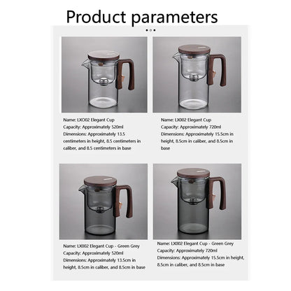 Glass Tea Pot Kettle with Magnetic Infuser - 520ML/720ML Tea Filtration Cup Set with One-Click Switch