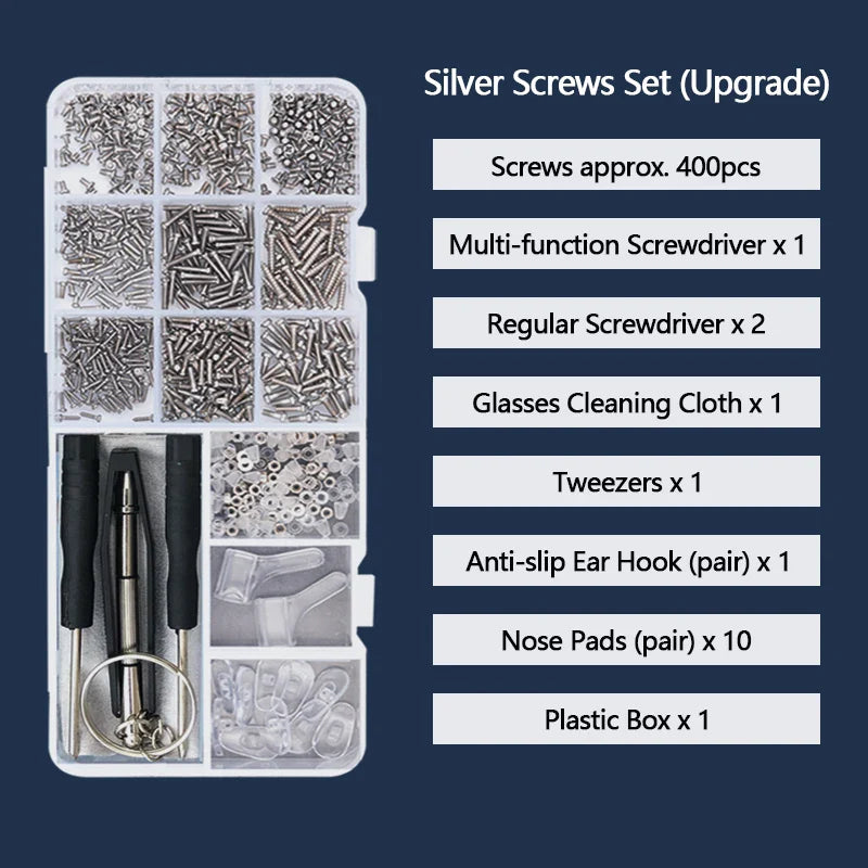 Eyeglasses Repair Kit with Screwdriver, Screws & Nose Pads – Complete Optical Repair Tool Set for Glasses & Sunglasses
