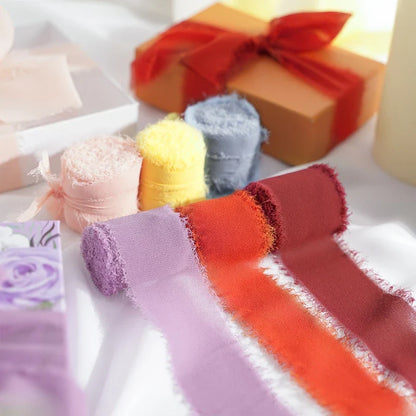 5M Handmade Frayed Edged Satin Chiffon Silk Ribbon - For Wedding Invitations, Bouquets, Birthday Party Decorations, and Gifts