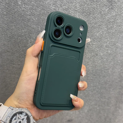 Luxury Soft Silicone Wallet Case for iPhone – Shockproof Card Holder Slot Cover for iPhone 17 Air, 16E, 15, 14 Plus, 13, 12 Mini, 11 Pro Max, XR & XS